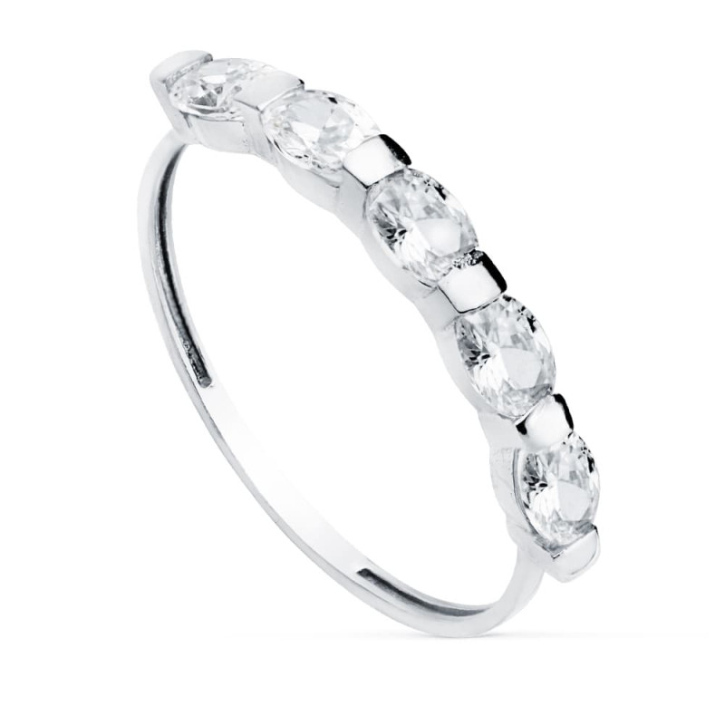 18K SORTIJA ORO BLANCO 5 PIEDRAS OVALES 4X3 MM