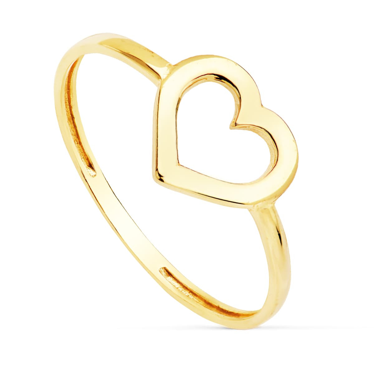 18K SORTIJA ORO AMARILLO CORAZON CALADO BRILLO 9 MM C. AMOR