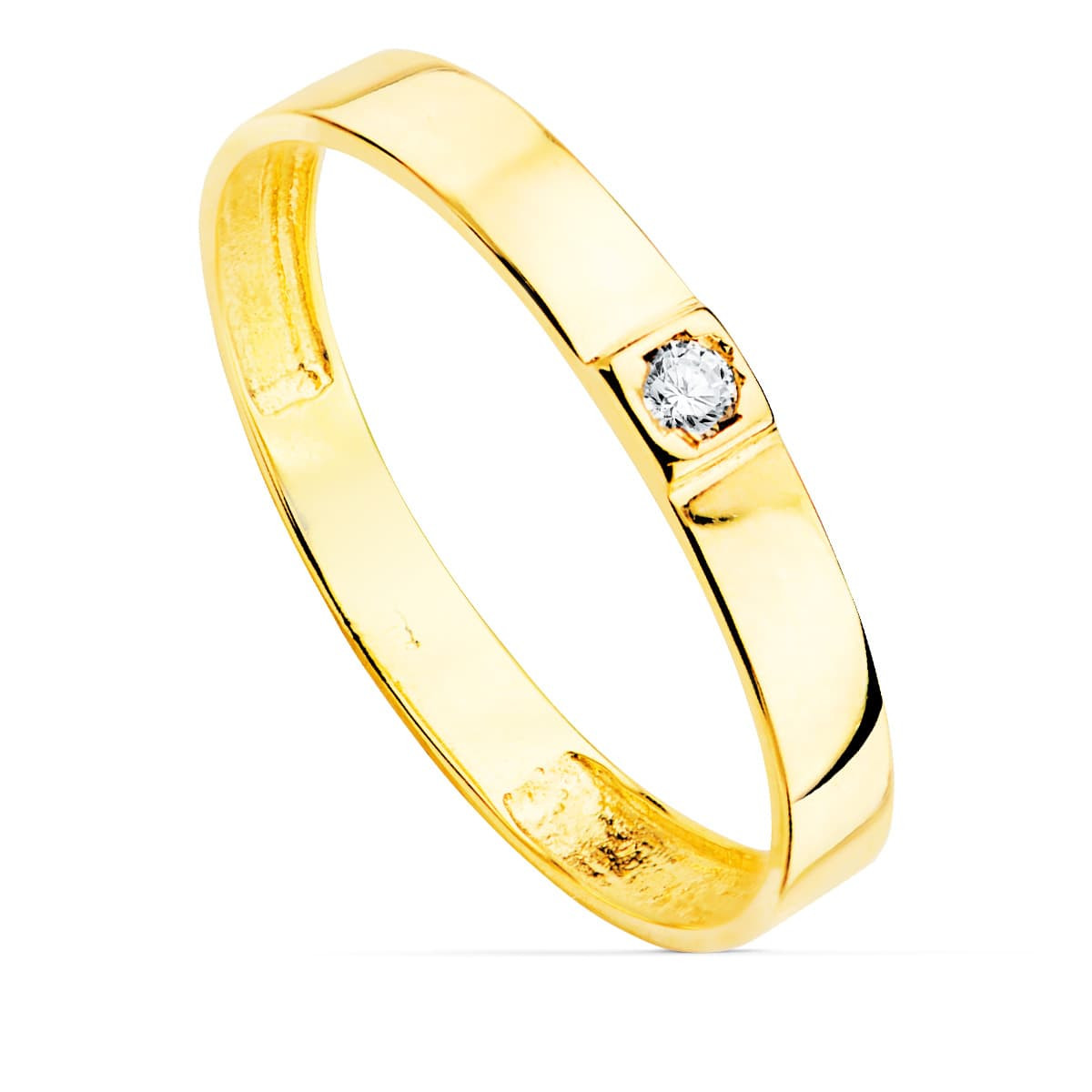 18K SORTIJA ORO AMARILLO BRILLO 1 CIRCONITA ANCHO 3 MM