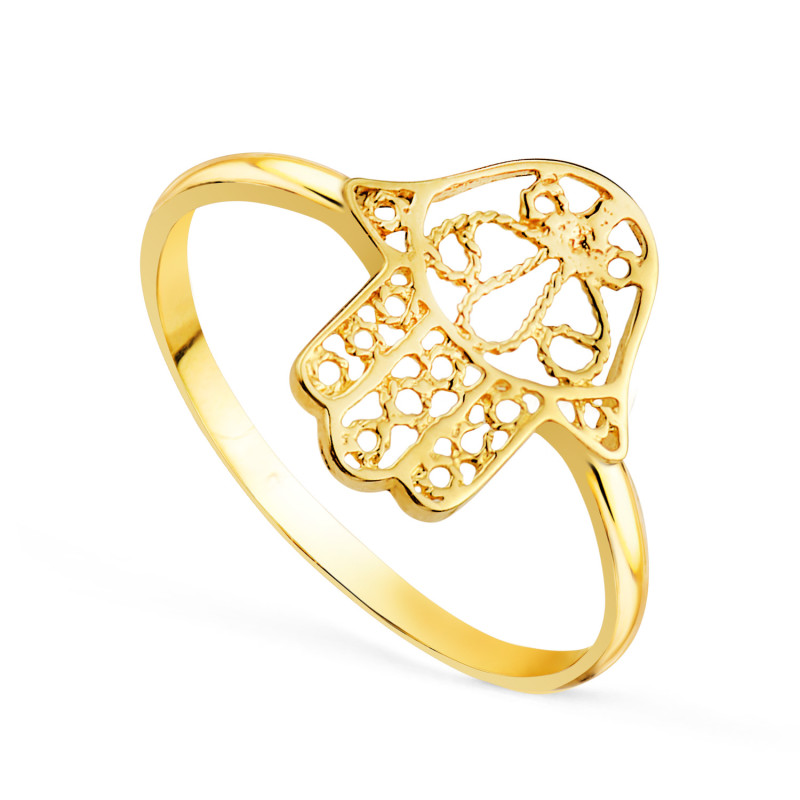 18K SORTIJA ORO AMARILLO MANO DE FATIMA CALADA. MEDIDA: 12X10 MM