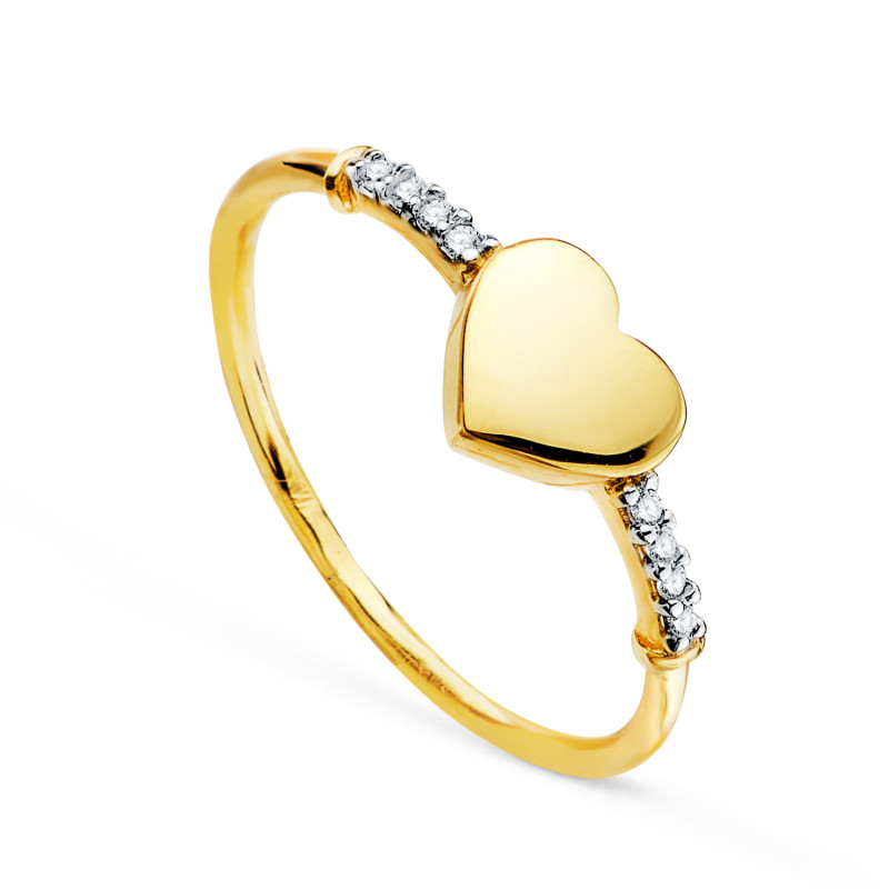 18K SORTIJA ORO BICOLOR CORAZON LISO CON LATERAL DE CIRCONITAS. MEDIDA: 6,5 X 6MM C. AMOR
