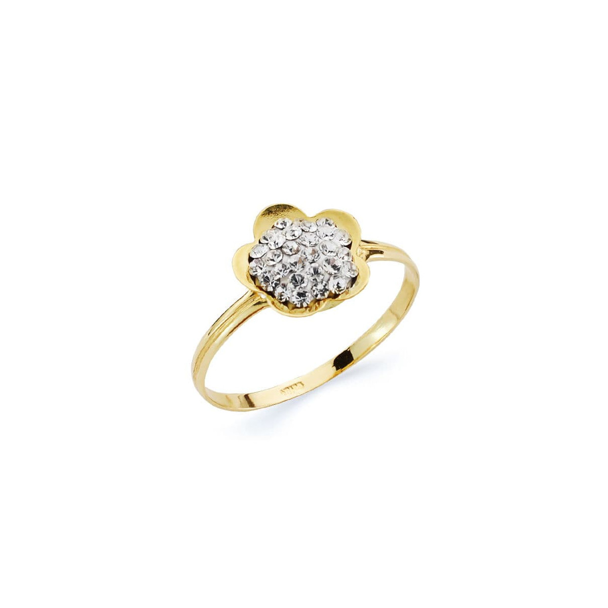 18K SORTIJA ORO AMARILLO FLOR CON CIRCONITAS. ANCHO: 10 MM