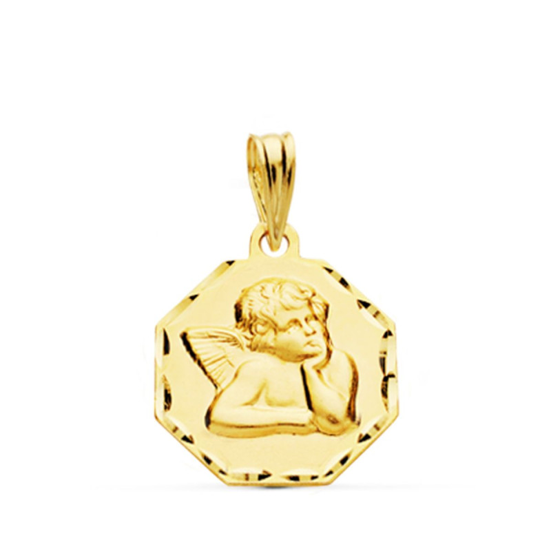 9K MEDALLA ORO AMARILLO ANGELITO BURLON OCTOGONAL 15X15 MM