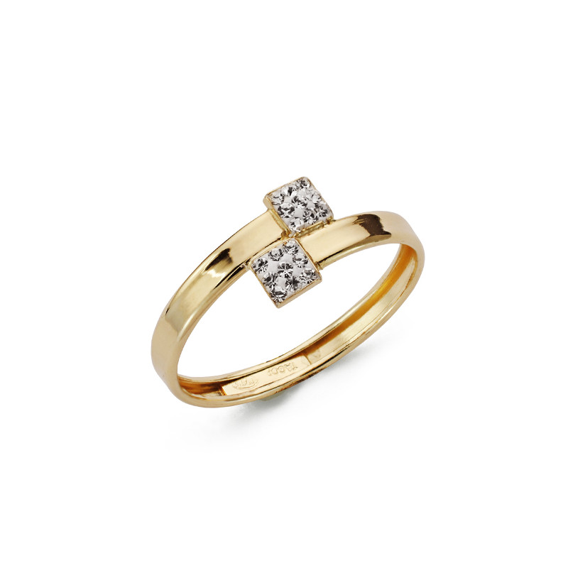 9K SORTIJA ORO AMARILLO BANDAS CRUZADAS CON CIRCONITAS. ANCHO: 6,5 MM