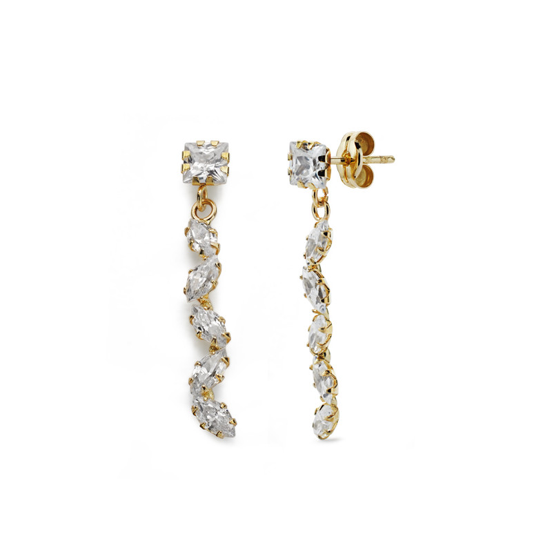 9K PENDIENTES ORO AMARILLO LARGOS 9K CIRCONITA 28X5MM