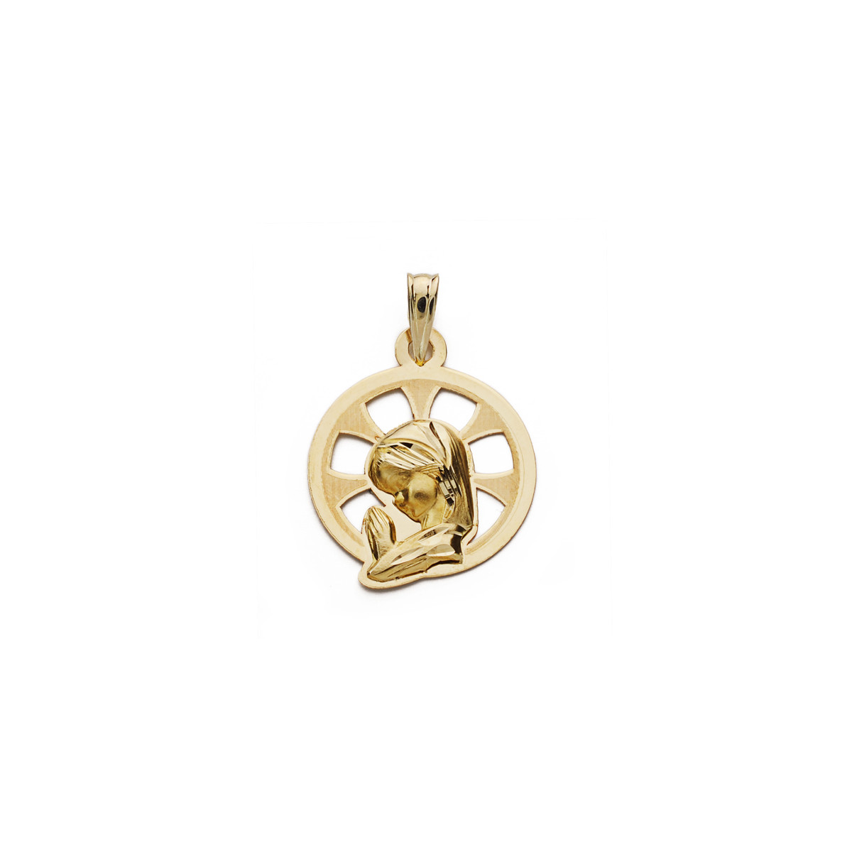 9K MEDALLA ORO AMARILLO VIRGEN NIÑA CALADA 22X17 MM