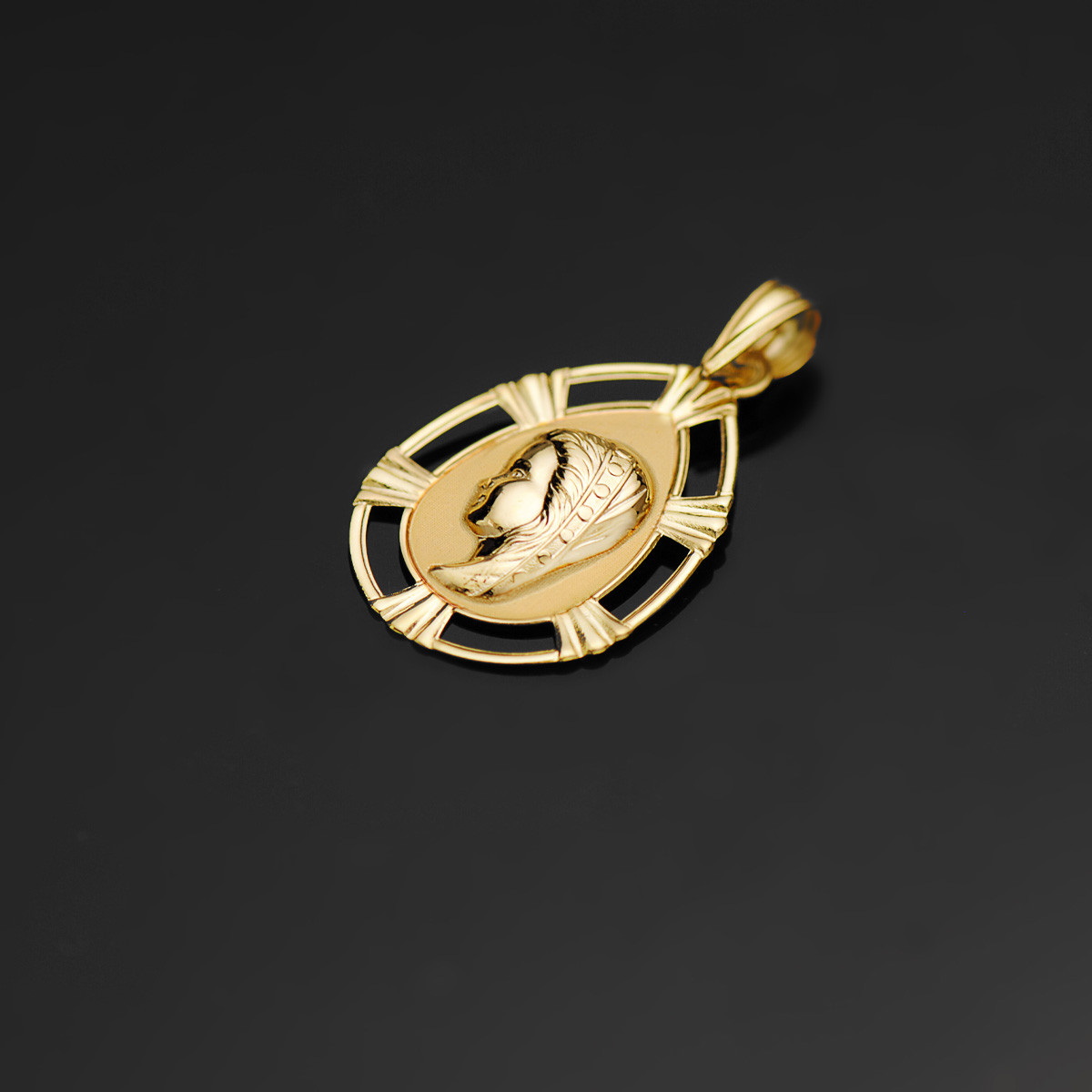 9K MEDALLA ORO AMARILLO VIRGEN NIÑA LAGRIMA 23 X 15 MM