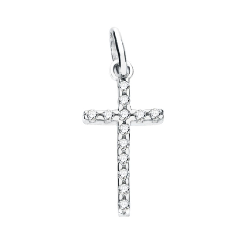 9K CRUZ ORO BLANCO CON CIRCONITA 22X12 MM