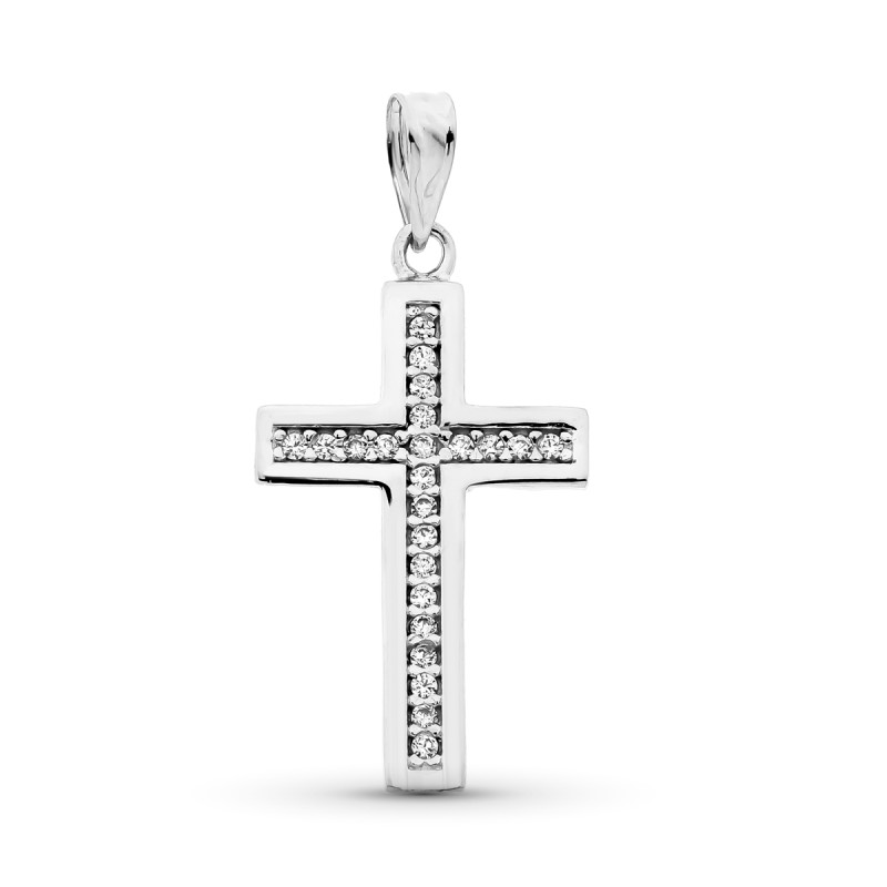 9K CRUZ ORO BLANCO CIRCONITA ORO BLANCO 26X15 MM