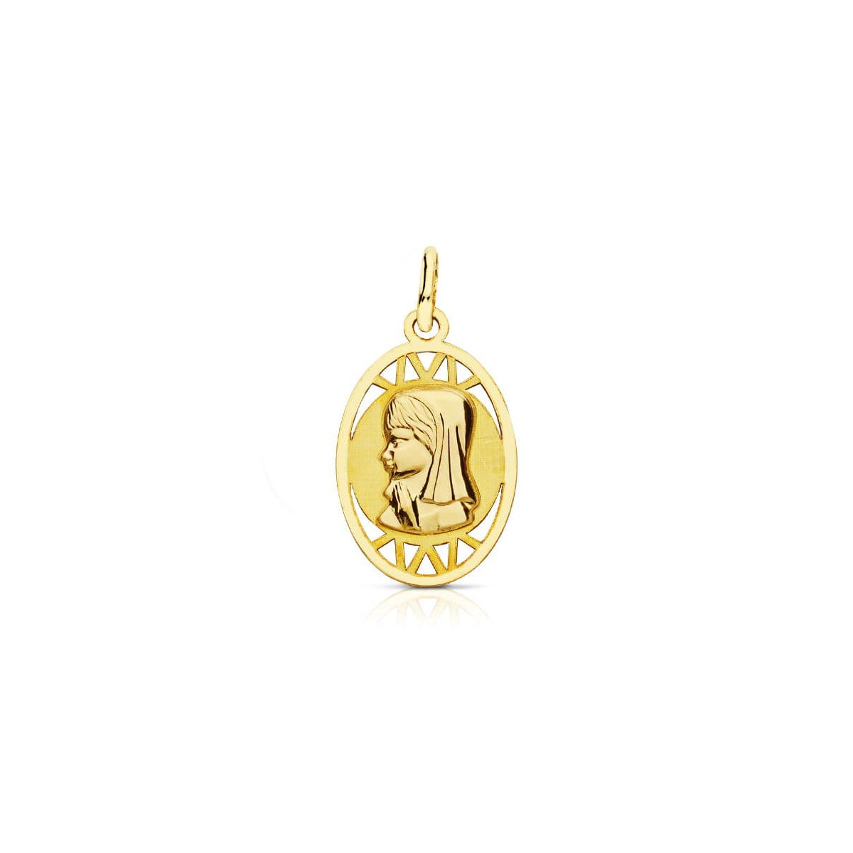 9K MEDALLA ORO AMARILLO VIRGEN NIÑA OVAL CALADA 20X12M
