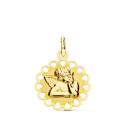 9K MEDALLA ORO AMARILLO ANGELITO BURLON CERCO CALADO 18X15MM