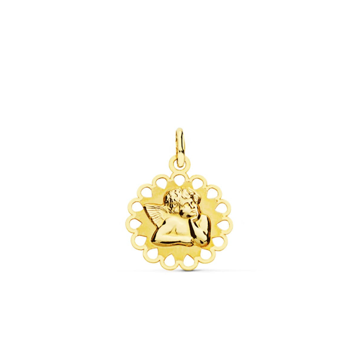 9K MEDALLA ORO AMARILLO ANGELITO BURLON CERCO CALADO 18X15MM