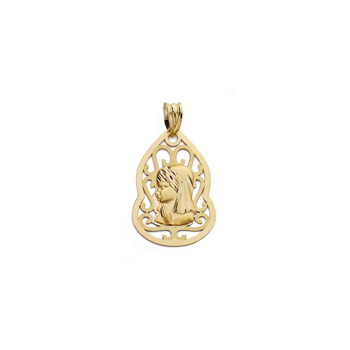 9K MEDALLA ORO AMARILLO VIRGEN NIÑA CALADA 27X18 MM