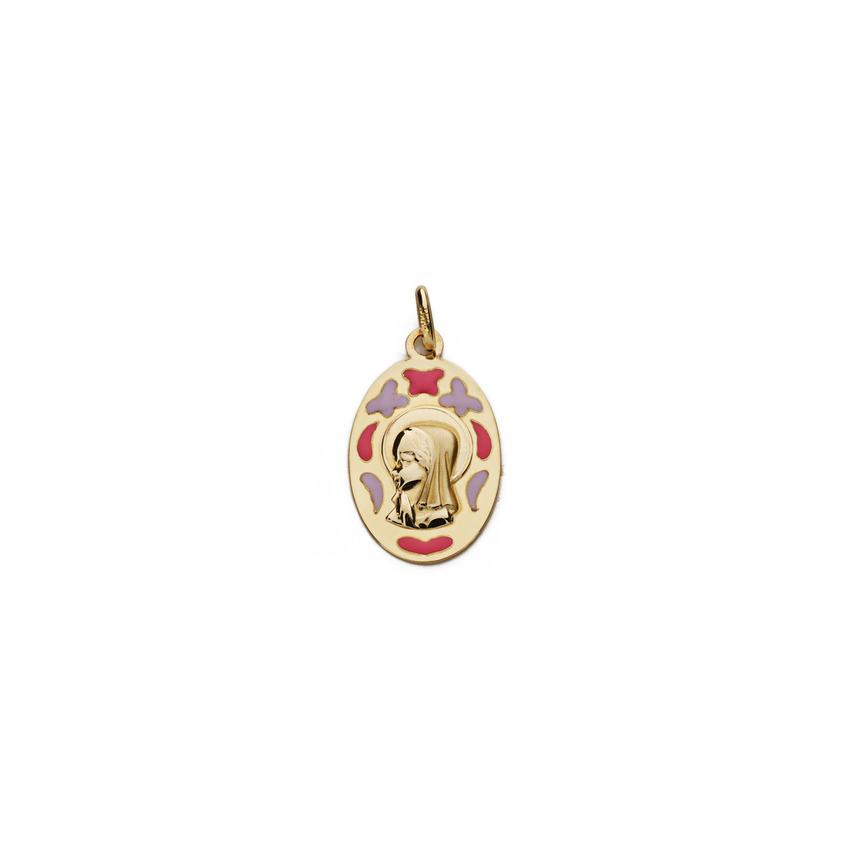 9K MEDALLA ORO AMARILLO VIRGEN NIÑA ESMALTE 9K 21X13 MM