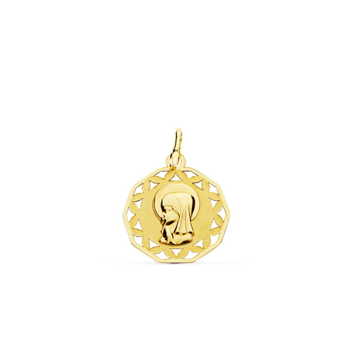 9K MEDALLA ORO AMARILLO VIRGEN NIÑA CALADA 18 MM