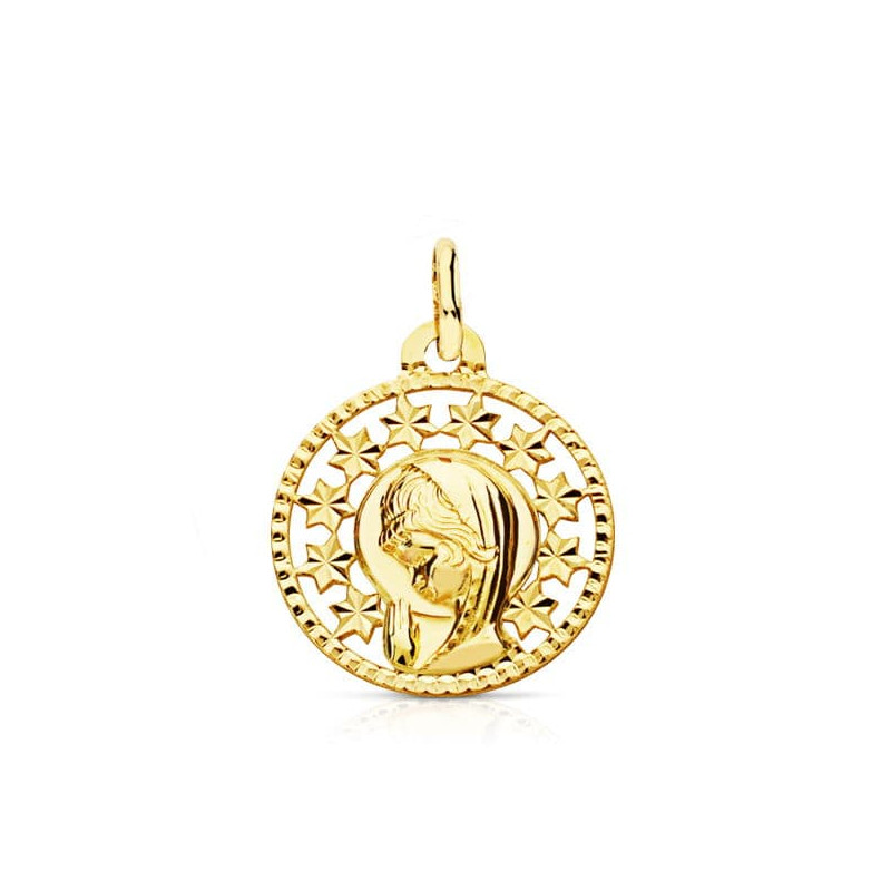 9K MEDALLA ORO AMARILLO VIRGEN CERCO CALADO 19X16 MM