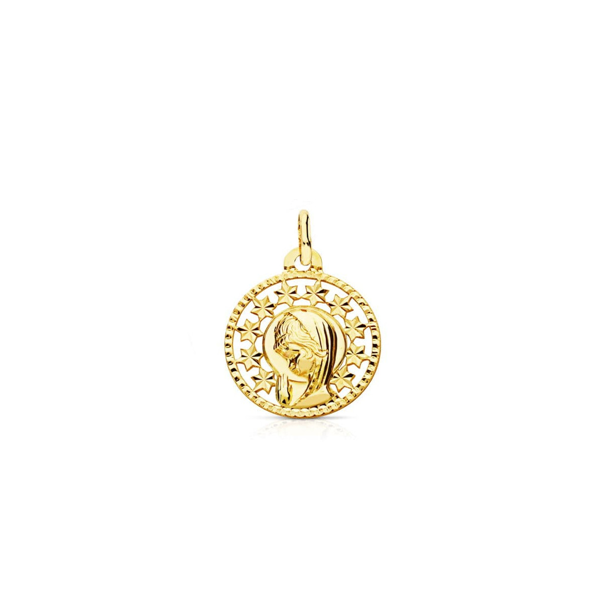 9K MEDALLA ORO AMARILLO VIRGEN CERCO CALADO 19X16 MM