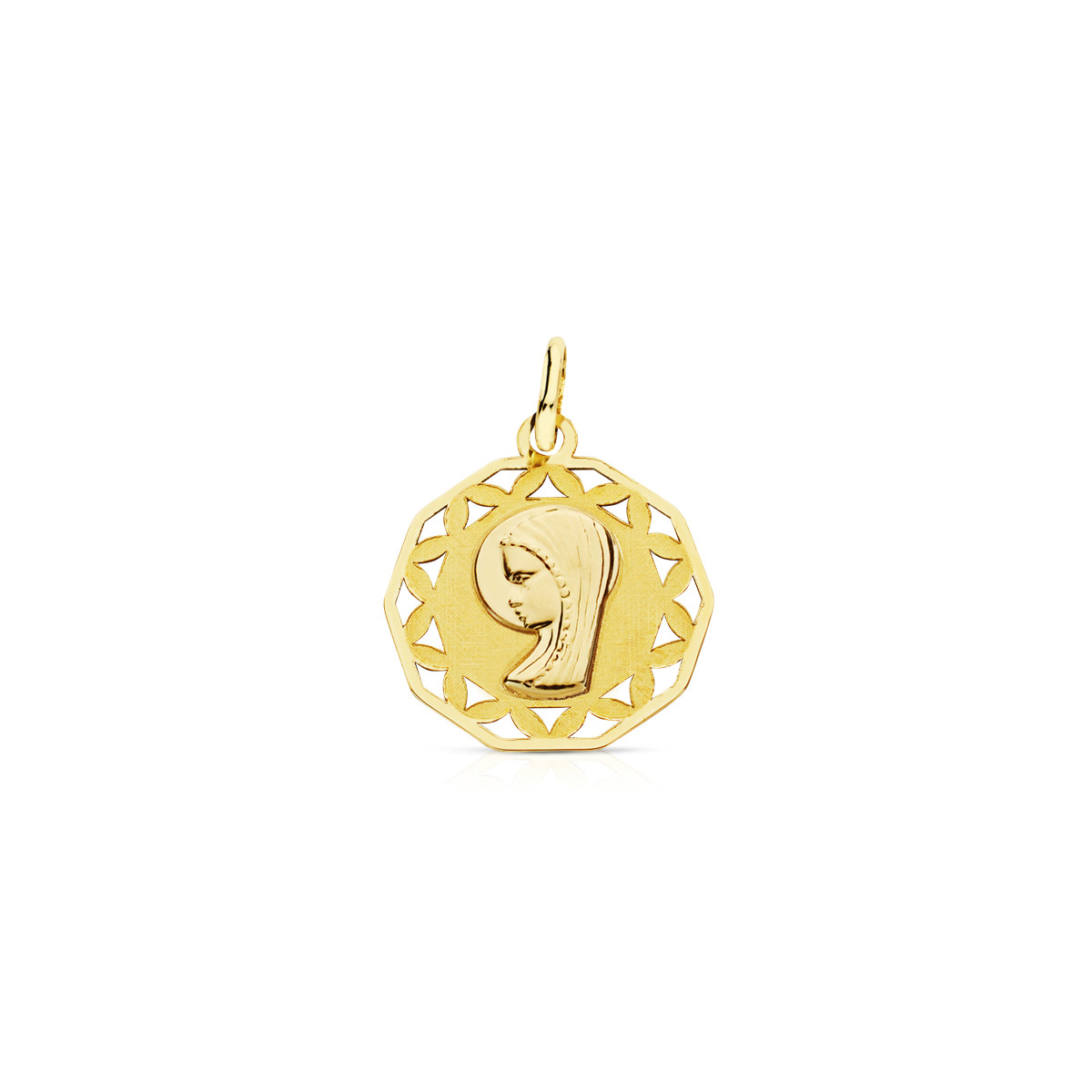 9K MEDALLA ORO AMARILLO VIRGEN NIÑA CERCO CALADO 16 MM