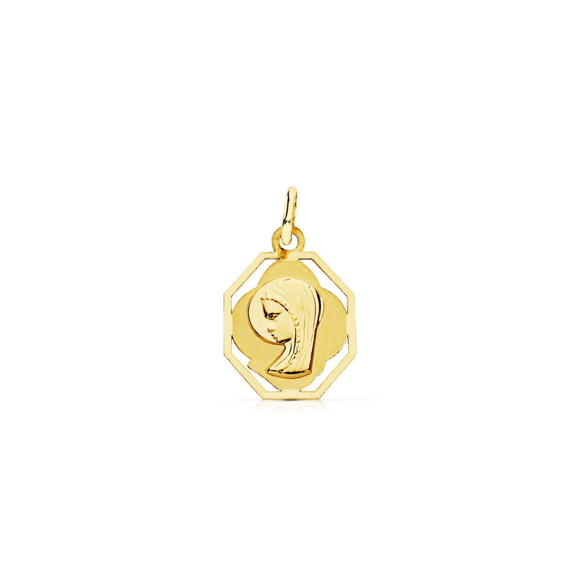 9K MEDALLA ORO AMARILLO VIRGEN NIÑA CERCO. 15X13 MM