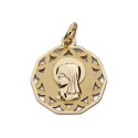 9K MEDALLA ORO AMARILLO VIRGEN NIÑA CALADA MATE Y BRILLO 17X17 MM