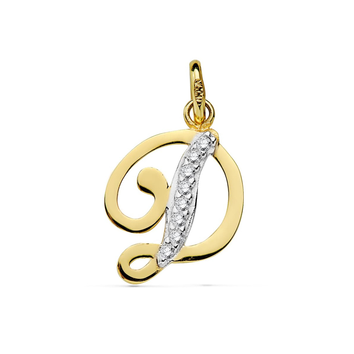 9K COLGANTE ORO AMARILLO LETRA D CIRCONITA 15X12 MM