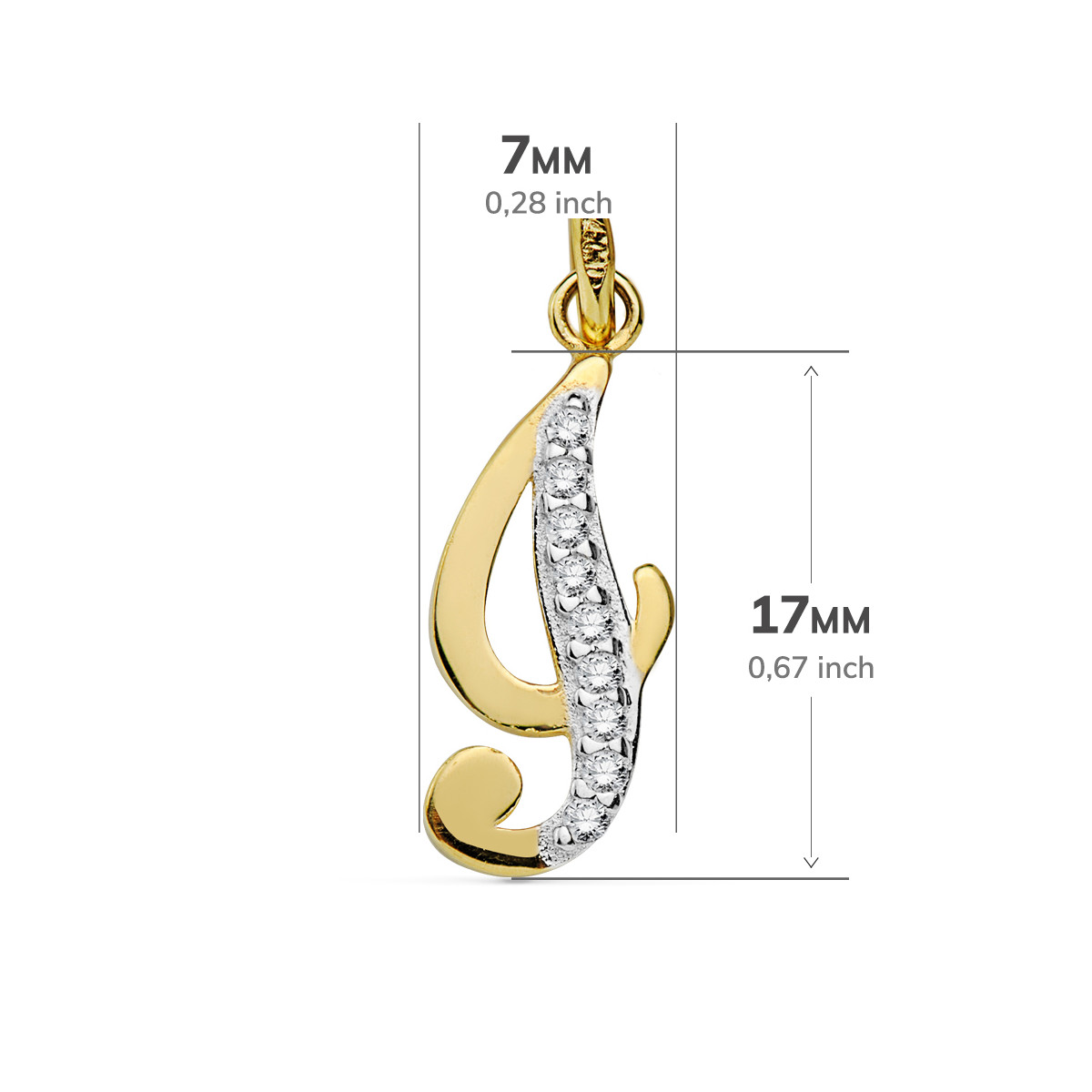 9K COLGANTE ORO AMARILLO LETRA I CIRCONITA 17X7 MM
