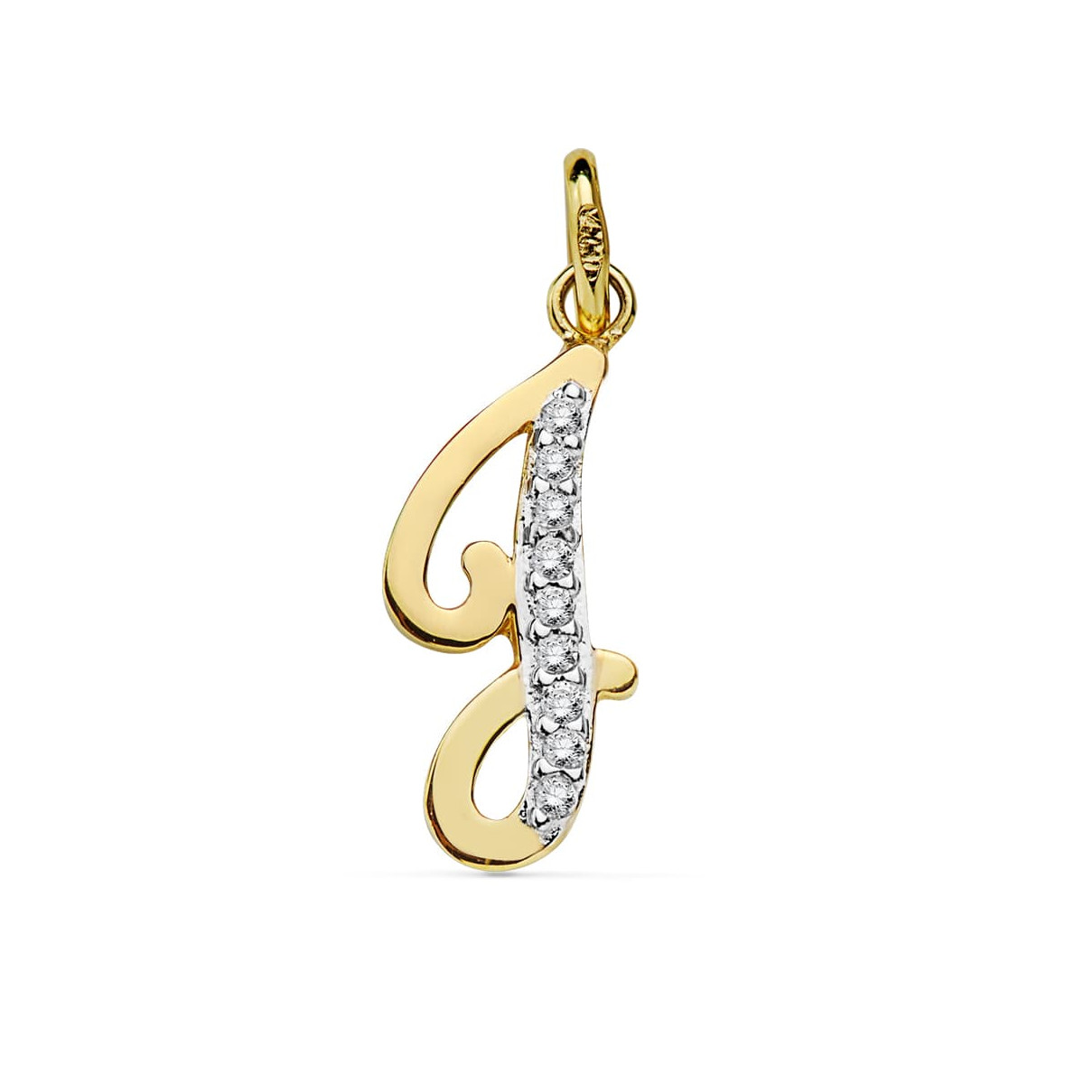 9K COLGANTE ORO AMARILLO LETRA J CIRCONITA 18X7 MM