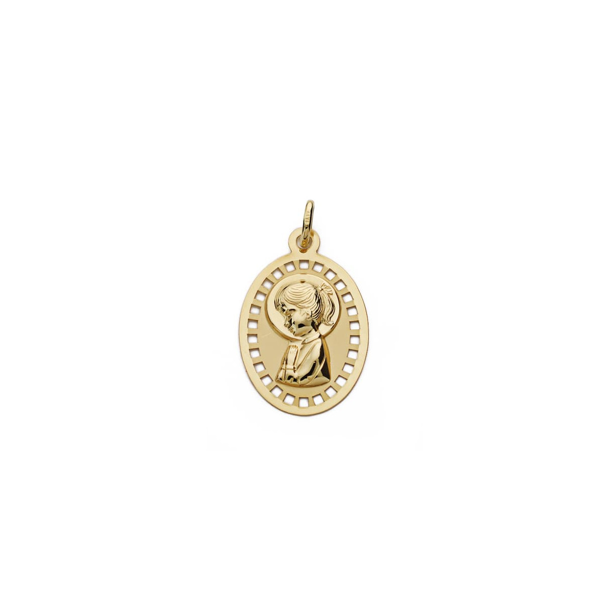 9K MEDALLA ORO AMARILLO VIRGEN NIÑA CALADA 23X14 MM
