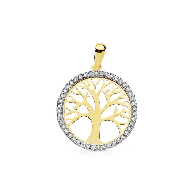 9K COLGANTE ORO BICOLOR ARBOL DE LA VIDA CON CIRCONITA 20 MM