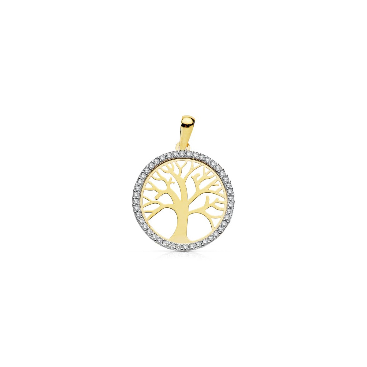9K COLGANTE ORO BICOLOR ARBOL DE LA VIDA CON CIRCONITA 20 MM