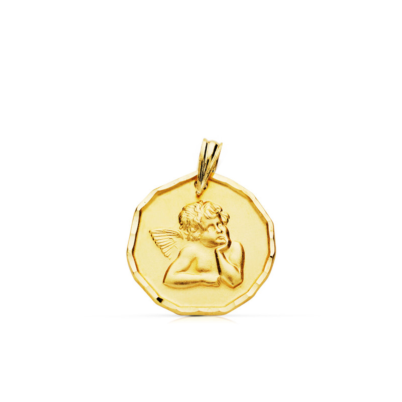 9K MEDALLA ORO AMARILLO ANGEL BURLON 16 MM LIGERO