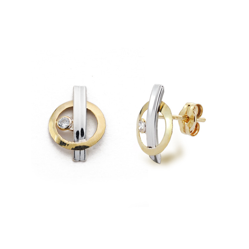 9K PENDIENTES ORO BICOLOR CIRCONITA 12X8 MM CIERRE PRESION