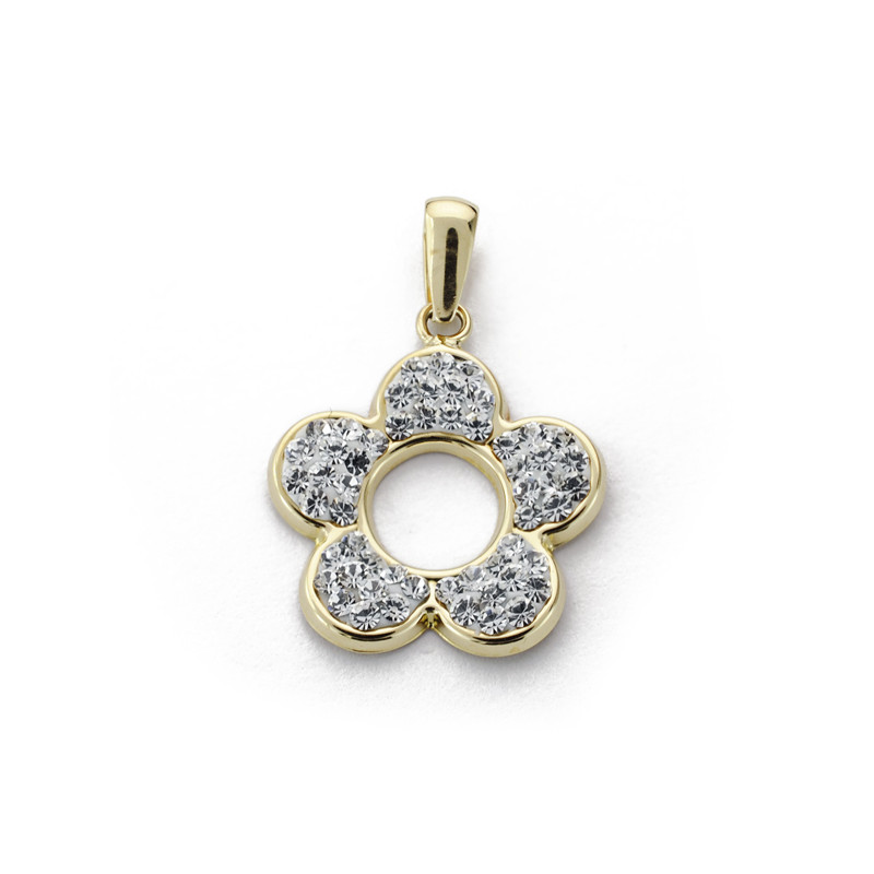 9K COLGANTE ORO AMARILLO FLOR CIRCONITA 16X14 MM