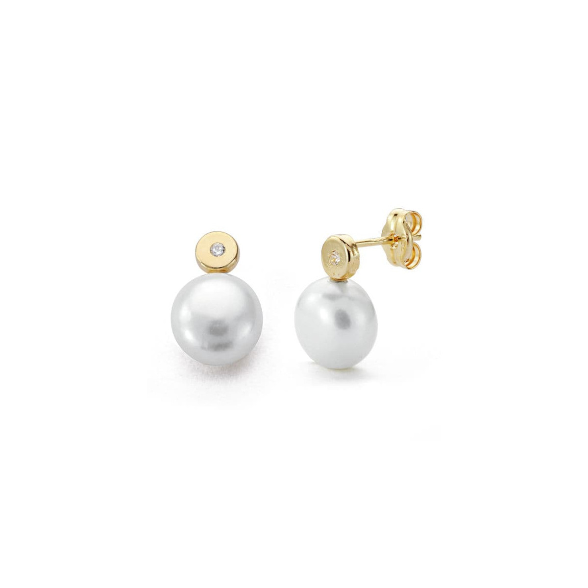 9K PENDIENTES ORO AMARILLO PERLA 12X8 MM CIERRE PRESION