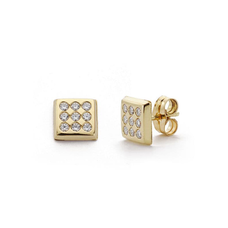 9K PENDIENTES ORO AMARILLO CUADRADOS 7X7 MM CIERRE PRESION