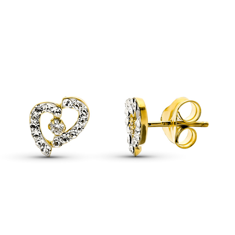 9K PENDIENTES ORO BICOLOR CIRCONITA 9X6 MM CIERRE PRESION