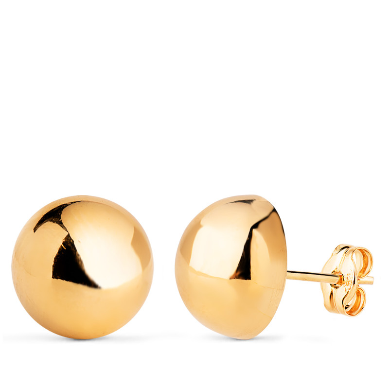 9K PENDIENTES ORO AMARILLO MEDIA BOLA LISA HUECA. ANCHO: 12 MM. CIERRE PRESION