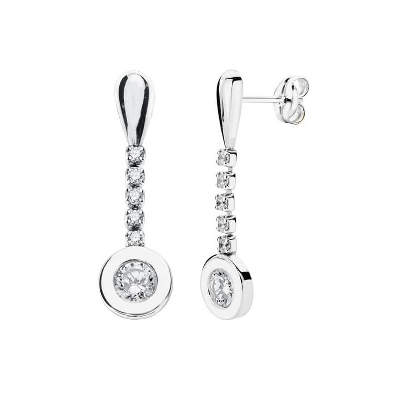 9K PENDIENTES ORO BLANCO LARGOS CON CIRCONITA 25X7 MM CIERRE PRESION