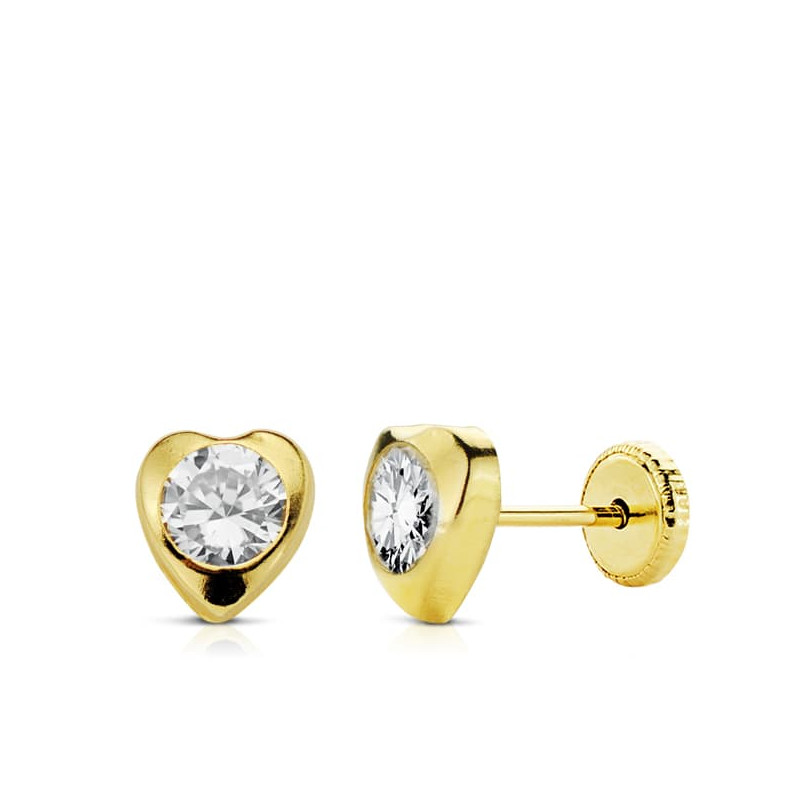 9K PENDIENTES CORAZON CIRCONITA 7X7 MM. CIERRE PRESION