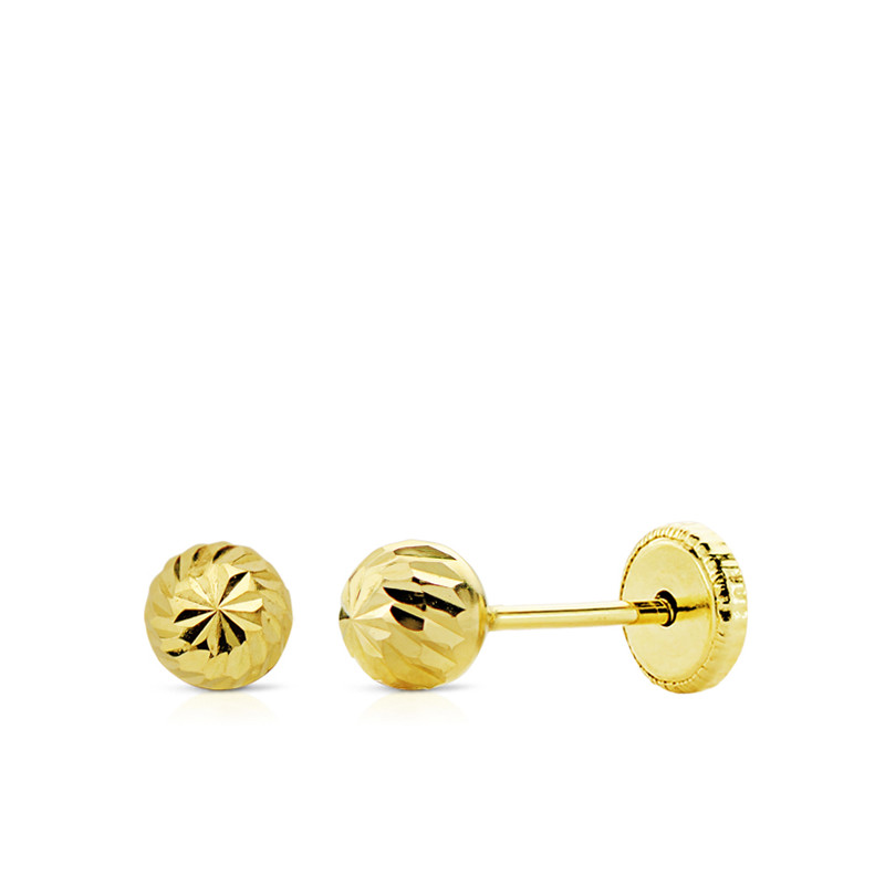 9K PENDIENTES ORO AMARILLO BOLA TALLADA 4 MM (PEDIDO MINIMO 3 PARES )