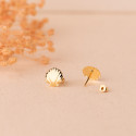 9K PENDIENTES ORO AMARILLO CONCHA BRILLO  8 X 8 MM. CIERRE PRESION