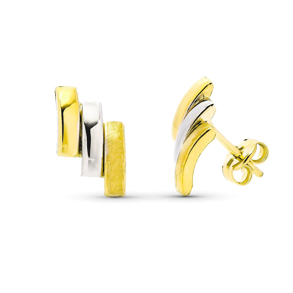 9K PENDIENTES ORO BICOLOR BANDAS. MEDIDA: 12 X 6 MM. CIERRE PRESION