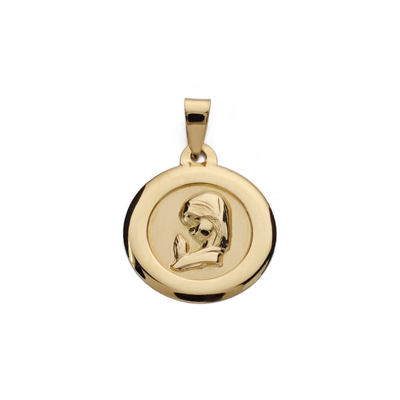 9K MEDALLA ORO AMARILLO VIRGEN NIÑA CERCO LISO 18 MM