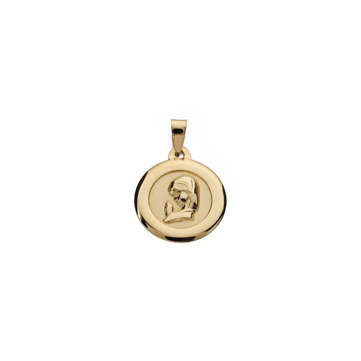 9K MEDALLA ORO AMARILLO VIRGEN NIÑA CERCO LISO 18 MM