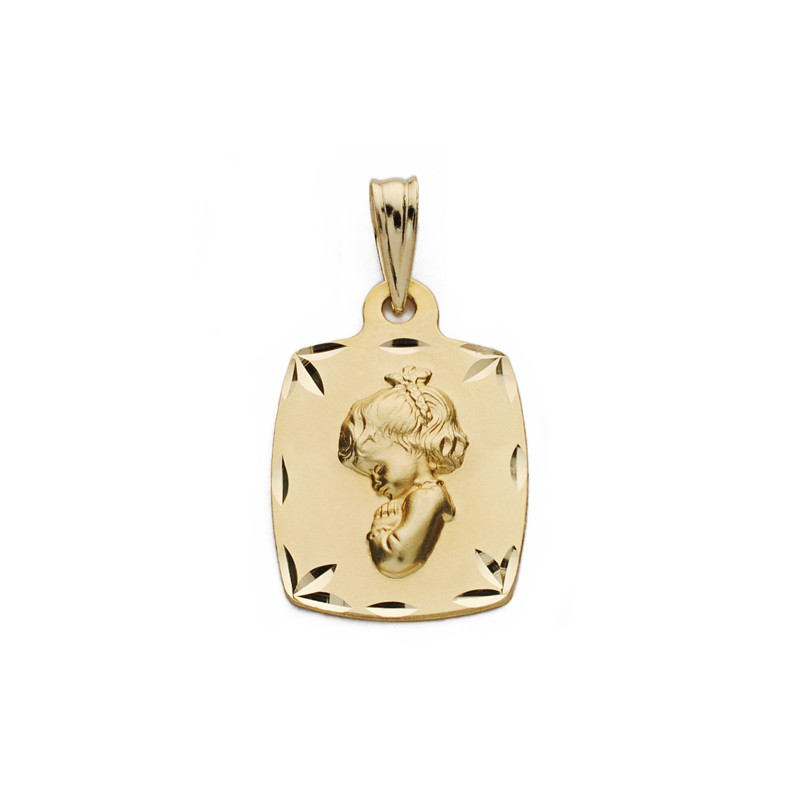 9K MEDALLA ORO AMARILLO VIRGEN NIÑA REZANDO 19X13 MM