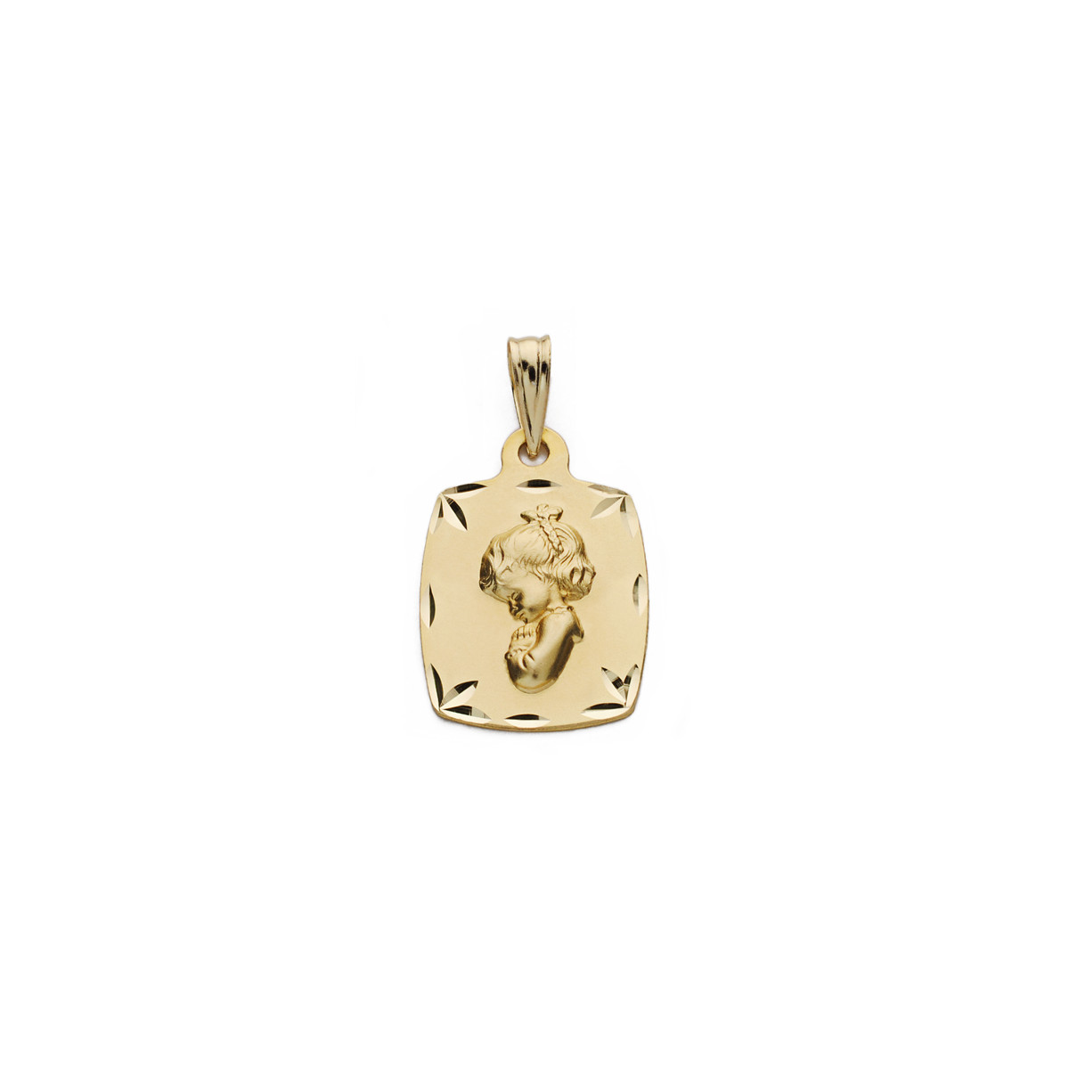 9K MEDALLA ORO AMARILLO VIRGEN NIÑA REZANDO 19X13 MM