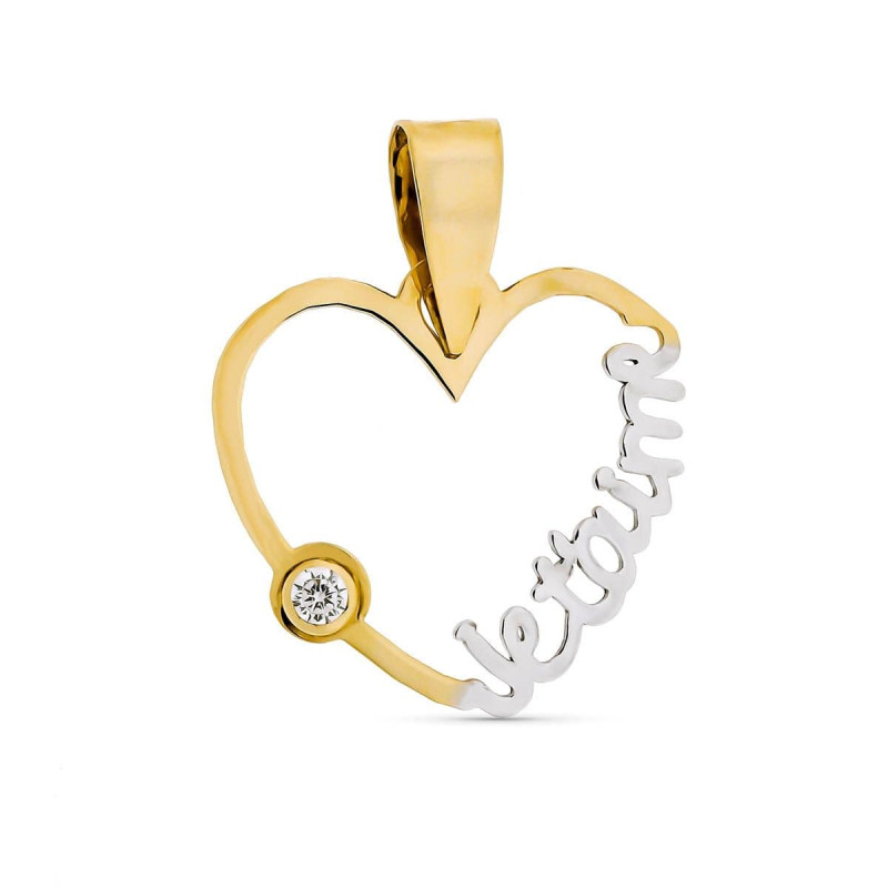 9K COLGANTE ORO BICOLOR CORAZÓN JE T´AIME. MEDIDA: 15 X 16 MM