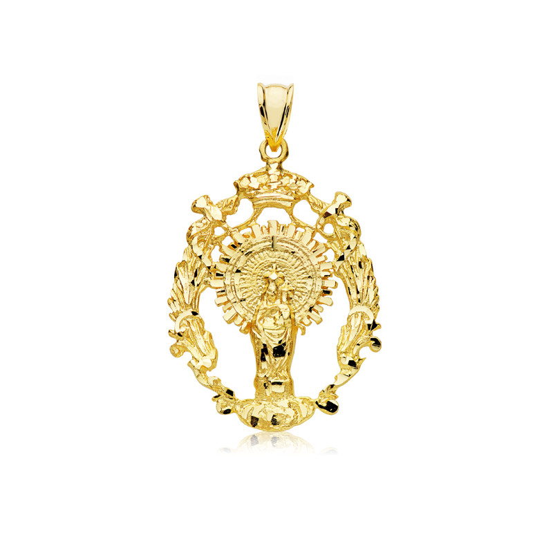 9K MEDALLA ORO AMARILLO ESCUDO VIRGEN DEL PILAR 35X28 MM