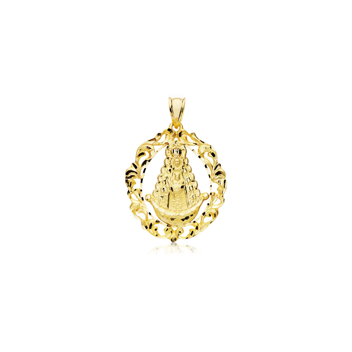9K MEDALLA ORO AMARILLO ORLA VIRGEN DEL ROCIO. 40X33 MM