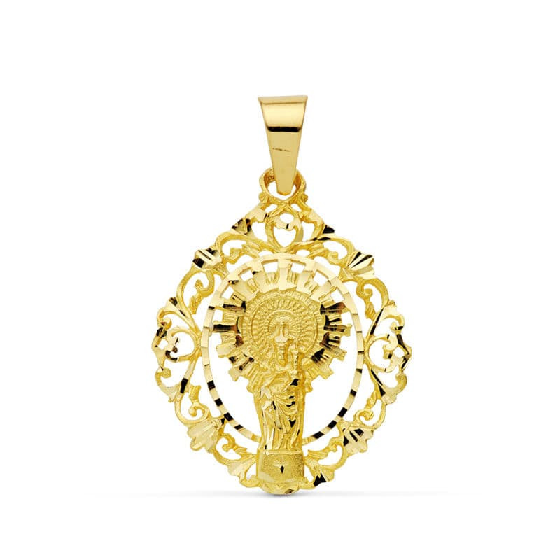 9K MEDALLA ORO AMARILLO VIRGEN PILAR ORLA 36X28 MM